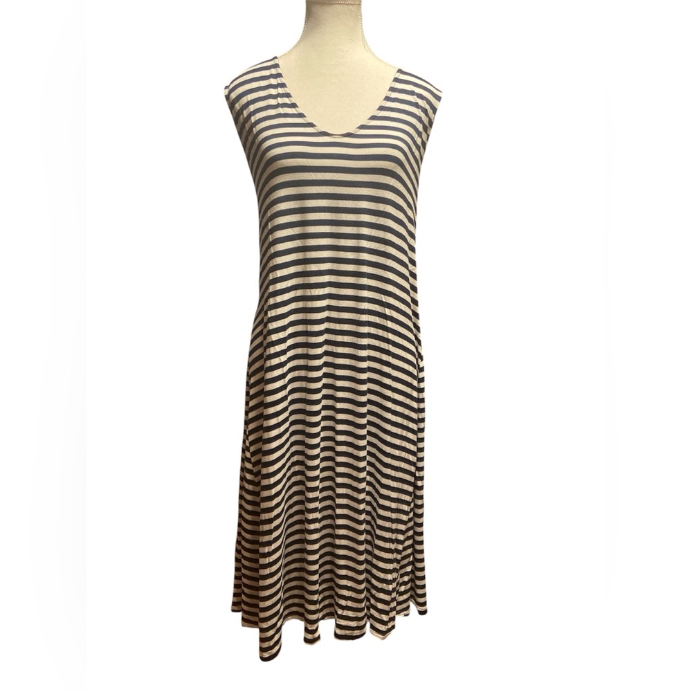 Style & Co. Navy Blue and White Striped Midi Dress